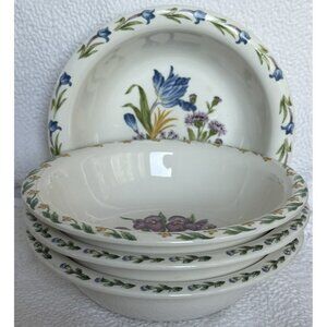 THOMPSON POTTERY 4 FLOWER GARDEN SOUP BOWLS 3 DESIGNS 7”